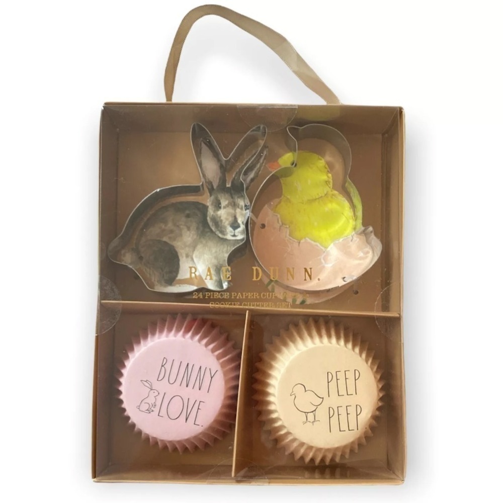 Rae Dunn Easter 24 Piece Paper Cupcake Liners & 2 Cookie Cutters Bunny Chick